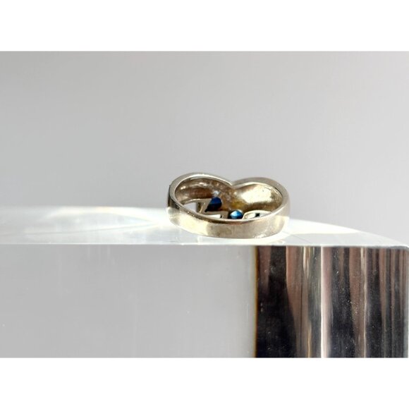 Blue Sapphire & Marcasite Accented 925 Sterling Silver Vintage Ring - sz 6.75 - Picture 4 of 13